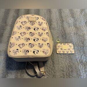 Loungefly Cream and Light Pink Disney Couples Mini Backpack with Cardholder